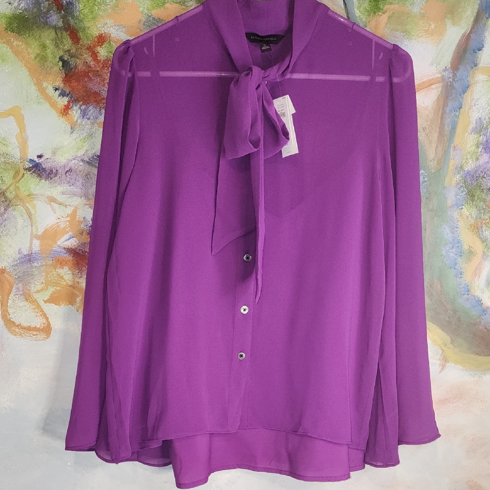 Banana Republic Vibrant Purple Sheer Bell Sleeved Blouse